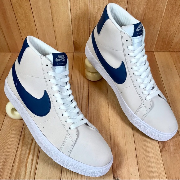 Nike SB Zoom Blazer Mid White Blue Skate Shoes - Picture 2 of 5